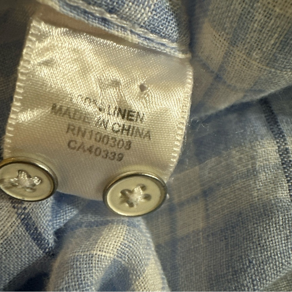 Peter Millar Men’s 100% Linen Shirt Size XL Blue Plaid Button Up Long Sleeve - Picture 8 of 10